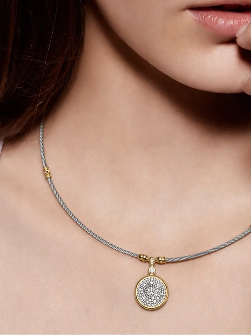 Charriol Diamond 18K Steel Cable Necklace